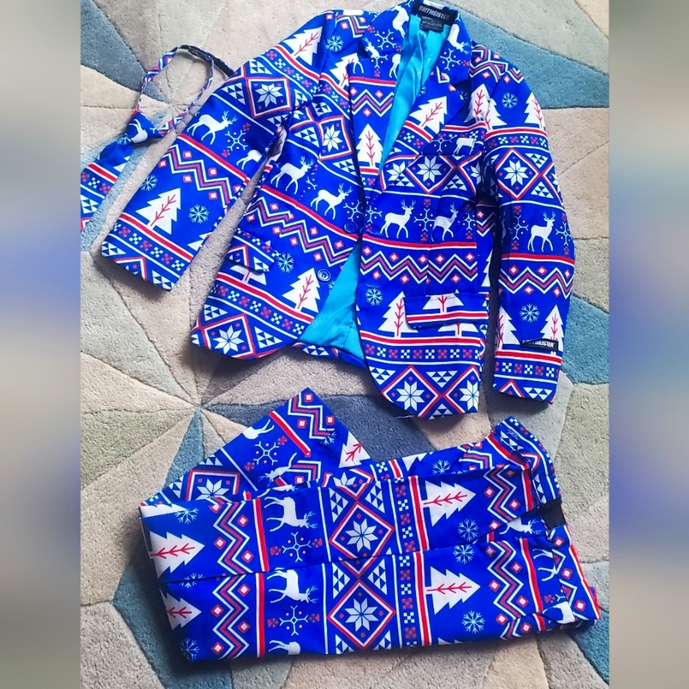 Suitmaster Blue Nordic Christmas  3-piece suit - size M 8-10Y